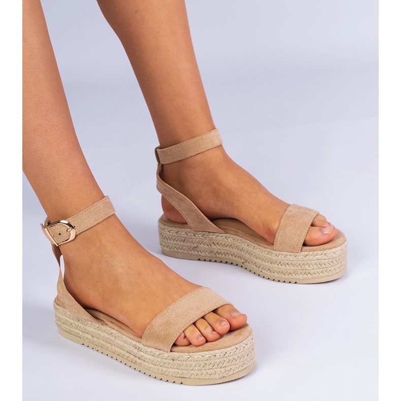 Béžové sandály espadrilles na platformě béžový 1