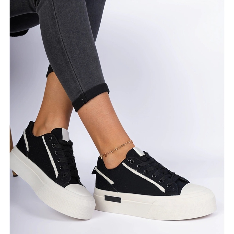 Tenisky textilu černé ženské na platformě černá 1