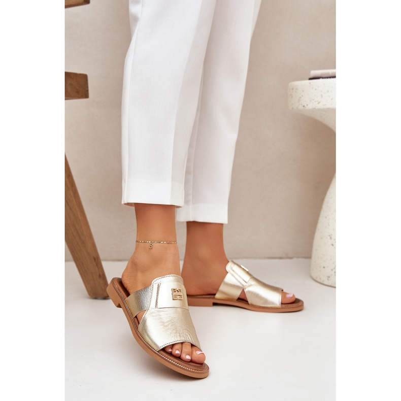 Elegantní pantofle na přírodní kůži Zazoo 40423 Zloty zlatý 2