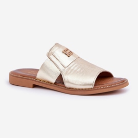 Elegantní pantofle na přírodní kůži Zazoo 40423 Zloty zlatý 4