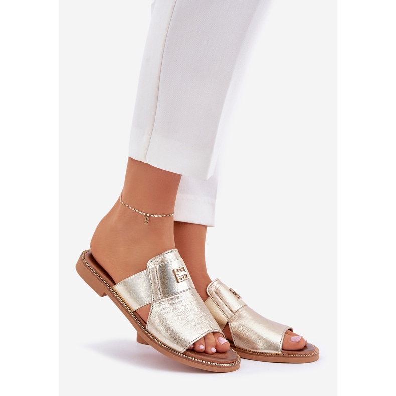 Elegantní pantofle na přírodní kůži Zazoo 40423 Zloty zlatý 1