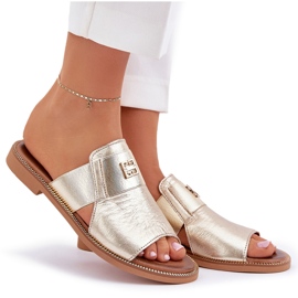 Elegantní pantofle na přírodní kůži Zazoo 40423 Zloty zlatý 8