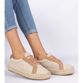 Brown Dámská krajka -Up espadrilles hnědý 3