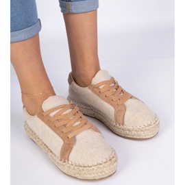 Brown Dámská krajka -Up espadrilles hnědý 2