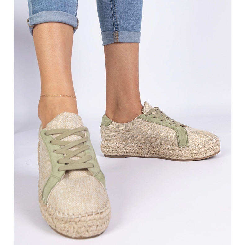 Green Dámské krajky -Up espadrilles zelený 1