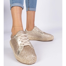 Zlaté ženy Espadrilles zdobené třpytem zlatý 1 Zlaté ženy Espadrilles zdobené třpytem zlatý 1