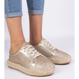 Zlaté ženy Espadrilles zdobené třpytem zlatý 2 Zlaté ženy Espadrilles zdobené třpytem zlatý 2