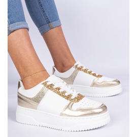 Zlaté dámské tenisky na husté podrážce zdobené třpytky zlatý 2