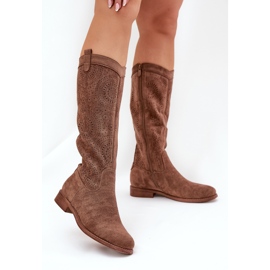 S.Barski Boty s otevřeným plochým podpatkem Upper S. Barski Hy51-860 Brown hnědý 2 S.Barski Boty s otevřeným plochým podpatkem Upper S. Barski Hy51-860 Brown hnědý 2