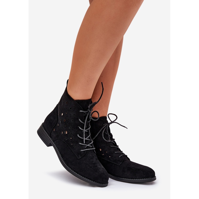 Šněrovací boty s vzorem s otevřeným dílem S.Barski Hy51-136 Black černá 1