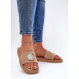 Dámské pantofle se zlatou dekorací béžové béžový 2