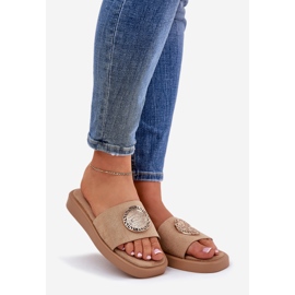 Dámské pantofle se zlatou dekorací béžové béžový 1