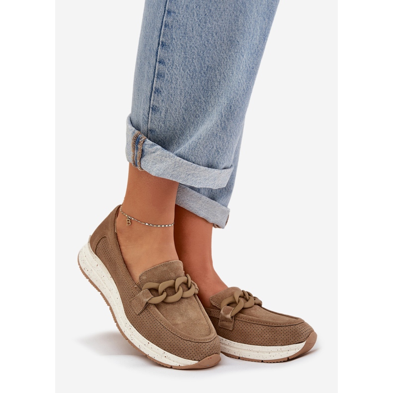 S.Barski Semišové mokasíny na platformě s hnědým řetězcem D&amp;A Tw552 1