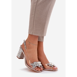 S.Barski Transparentní sandály s květinami na zdobeném patě D&amp;A MR38-331 stříbro stříbrný 1