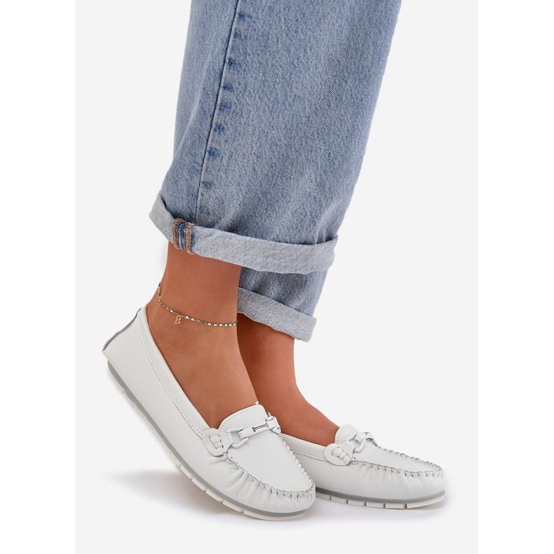 S.Barski Ploché kožené mokasíny s ozdobou S. Barski LR51-547 White bílý 1