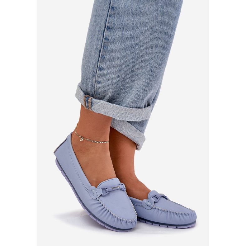 S.Barski Ploché kožené mokasíny s ozdobou S. Barski LR51-547 Blue modrý 1