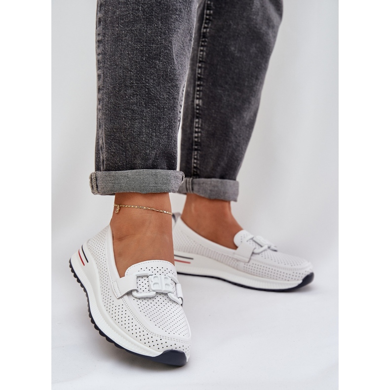 S.Barski Dámské kožené mokasíny na platformě S. Barski LR51-556 White bílý 2