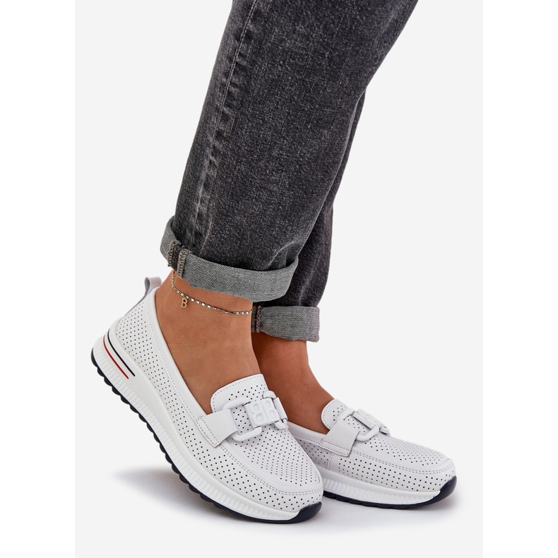 S.Barski Dámské kožené mokasíny na platformě S. Barski LR51-556 White bílý 1