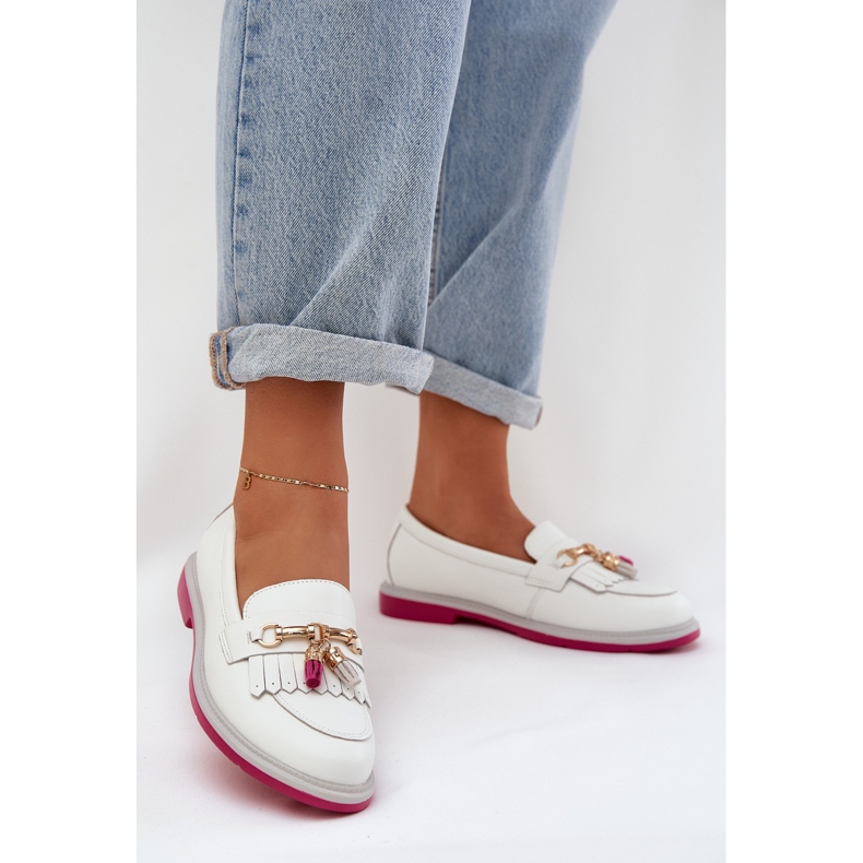 S.Barski Kožená elegantní mokavice s plochým podpatkem S. Barski LR51-768 WHITE bílý 2