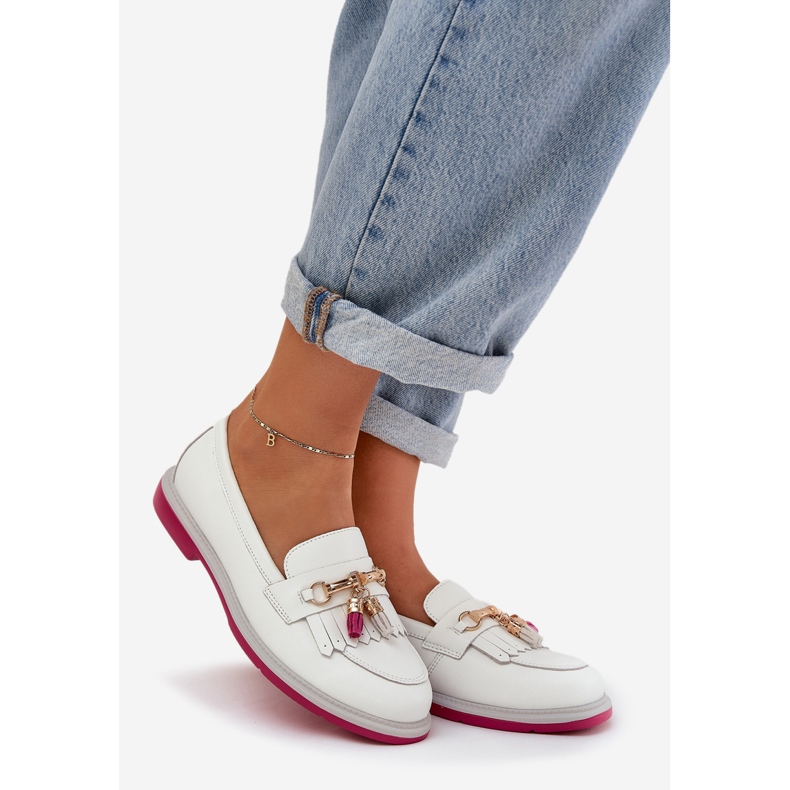 S.Barski Kožená elegantní mokavice s plochým podpatkem S. Barski LR51-768 WHITE bílý 1