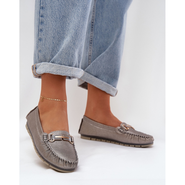 S.Barski Třpytivé ploché mokasíny vyrobené z přírodní kůže D&amp;A LR51-546 Silver stříbrný 2