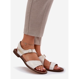 Kožené ploché dámské sandály zazoo 3014 Zloty otře zlatý 1