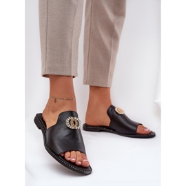 Elegantní kožená dámská žabky s dekorací Zazoo 3008 Black černý 2