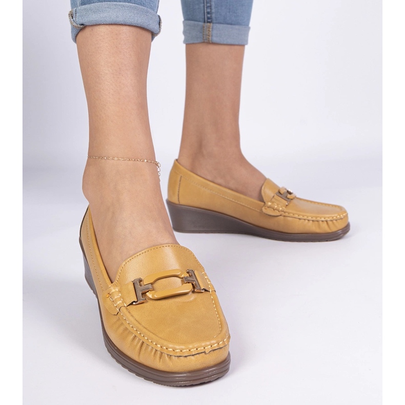 Jółne dámské mokamaty na klínech s ekologickou prací žlutá 1