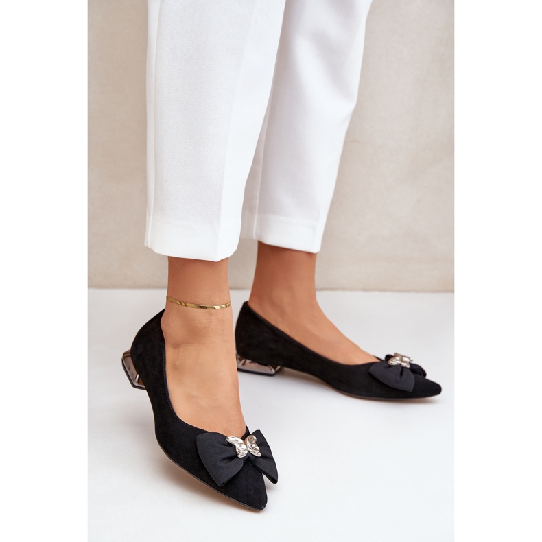 Laura Messi Elegantní semišové ženské baleríny s Laurou Messi 2893 Black Bow černý 2