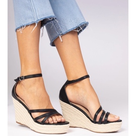 Černé sandály espadrilles na klínu černá 2