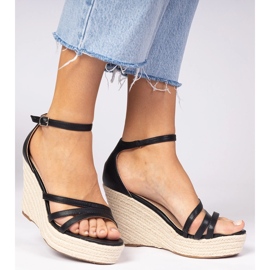 Černé sandály espadrilles na klínu černá 4