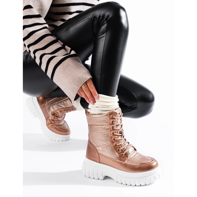 Dámské zlaté sněhule s tkaničkami zlatý 2