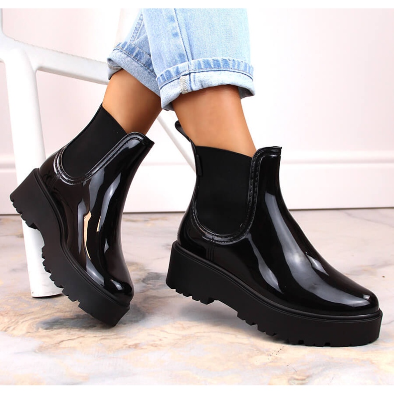 Lakované boty Big Star MM274395, boty Chelsea, nepromokavé boty do deště černá 2