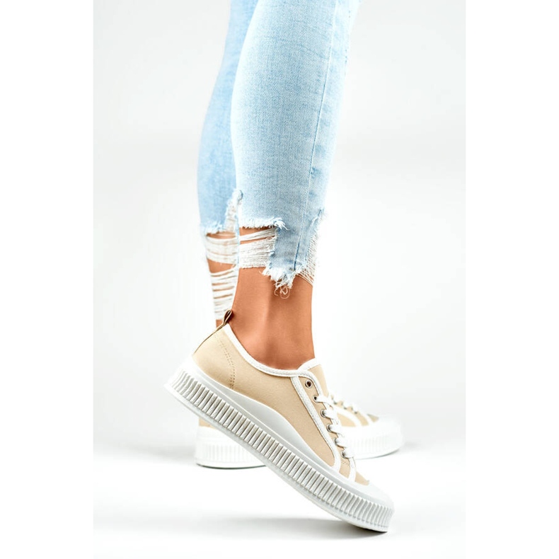 Nízké tenisky s bílou podrážkou, béžové 2667BE béžový 2