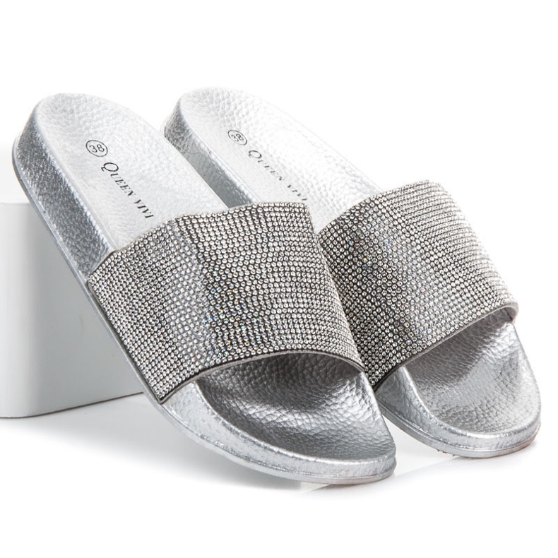 Queen Vivi Pantofle S Krystaly šedá 1