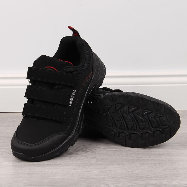 Trekingové boty na suchý zip voděodolné černo-červené American Club černá 1