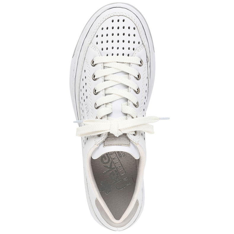 Kožená pohodlná dámská prolamovaná sportovní obuv, bílá, Rieker L8849-80 bílý 1