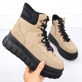 Dámské béžové kozačky se silnou platformou News 7928 béžový 1