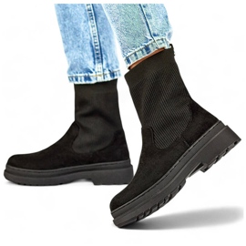 Dámské semišové kotníkové boty s ponožkovým svrškem, černé HB-175B černá 1