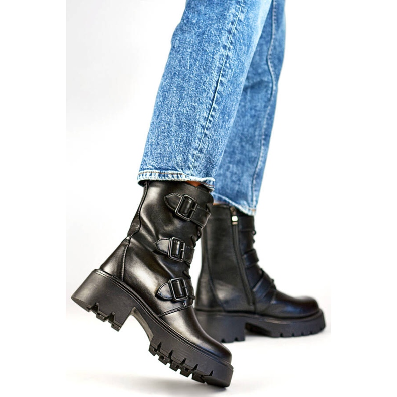 Dámské vysoké boty na motorku s přezkami, černé GD-FL2206B černá 1