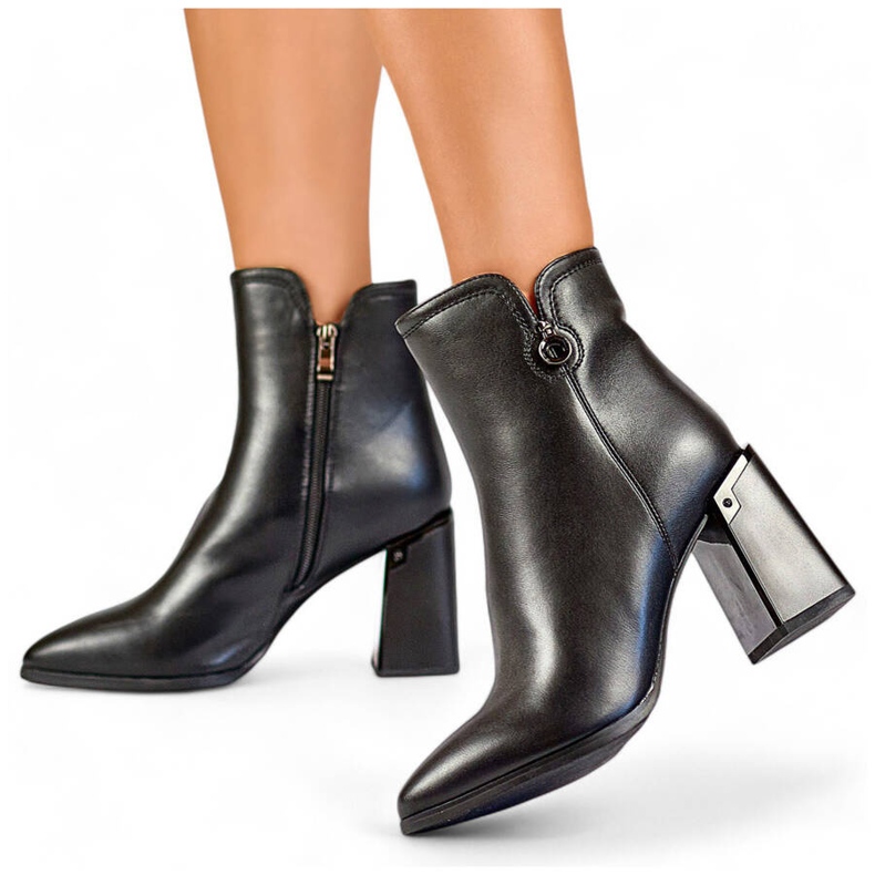 Dámské zateplené kotníkové boty se špičatou špičkou, černé GD-FL2084B černá 1