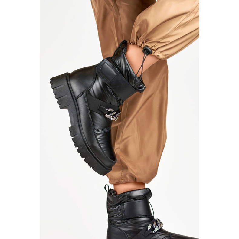 Dámské sněhule s řetízkem na suchý zip, černé JH-5B černá 2