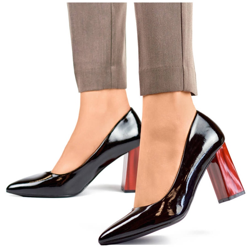 Dámské vysoké červené lakované lodičky, černé GD-FL486B-B černá 1