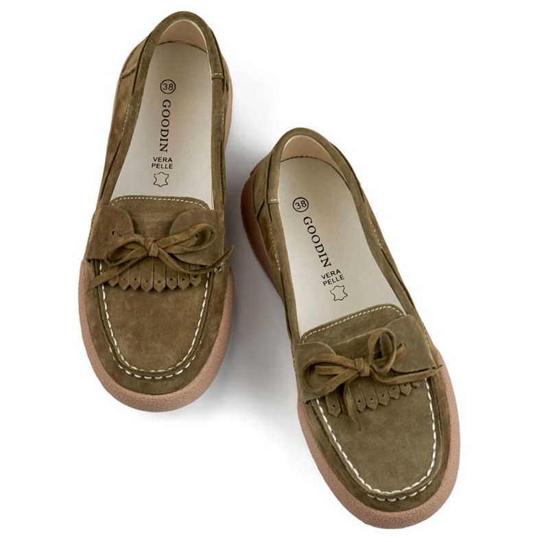 Dámské kožené mokasíny khaki-zelené Goodin GD-SW4005KH zelená 1 Dámské kožené mokasíny khaki-zelené Goodin GD-SW4005KH zelená 1