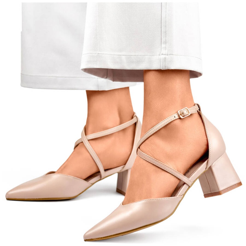 Dámské páskové lodičky na vysokém podpatku, béžové GD-FL1150D.BE béžový 1