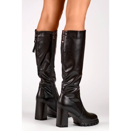 Dámské zateplené kozačky na vysokém podpatku, černé FL3031B černý 2