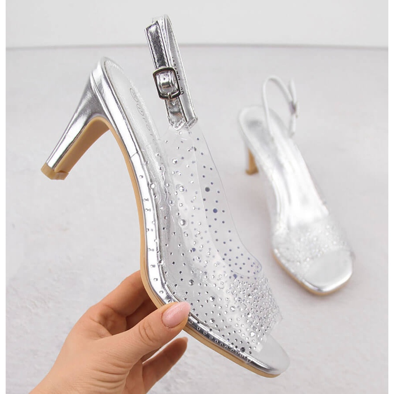 Dámské transparentní sandály na vysokém podpatku se stříbrnými zirkony Potocki WS43317 1 Dámské transparentní sandály na vysokém podpatku se stříbrnými zirkony Potocki WS43317 1