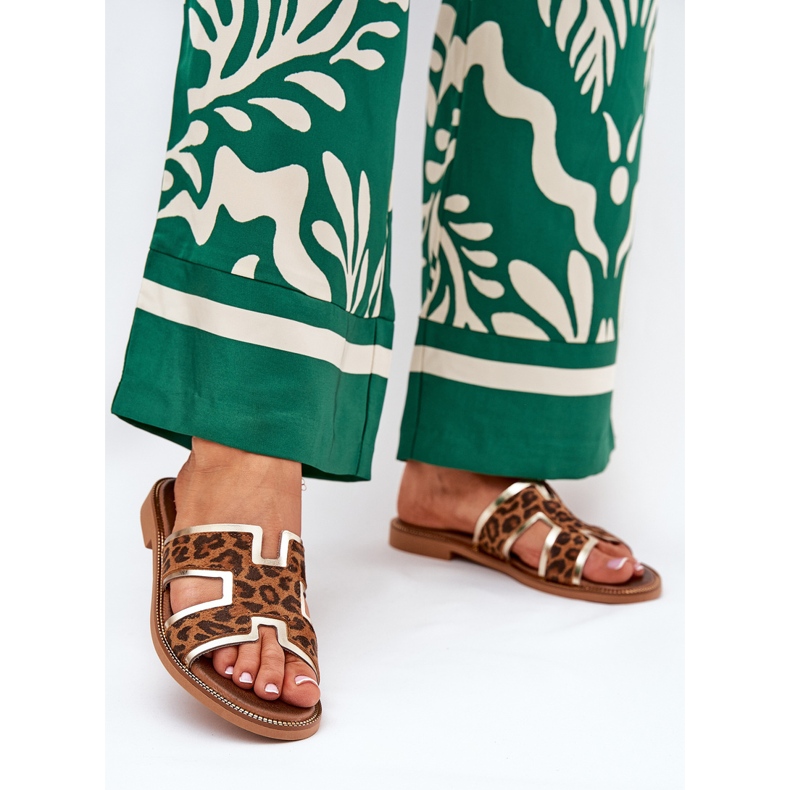 Kožené ploché leopardské žabky zazoo 40383 hnědé hnědý 2