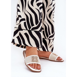 Boto Elegantní žabky žen s dekorací s plochou bílý 2 Boto Elegantní žabky žen s dekorací s plochou bílý 2