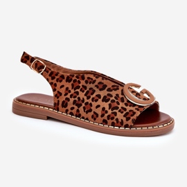 Ploché sandály s dekorací hnědý leopard tisk 4